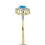 Inel din Argint 925 Placat cu Aur ( 2.52 grame ) cu Opal Albastru Etiopian Paraiba și Topaz Alb 0.67 Carate