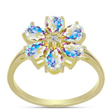 Inel din Argint 925 Placat cu Aur ( 2.91 grame ) cu Moissanit de Gheață și Topaz Alb 2.37 Carate