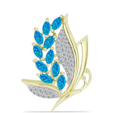 Broşă din Argint 925 Placat cu Aur ( 4.69 grame ) cu Opal Albastru Etiopian Paraiba și Topaz Alb 1.39 Carate