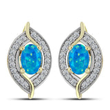 Cercei din Argint 925 Placat cu Aur ( 3.32 grame ) cu Opal Albastru Etiopian Paraiba și Topaz Alb 0.81 Carate