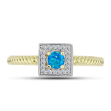 Inel din Argint 925 Placat cu Aur ( 2.56 grame ) cu Opal Albastru Etiopian Paraiba și Topaz Alb 0.27 Carate