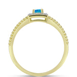 Inel din Argint 925 Placat cu Aur ( 2.56 grame ) cu Opal Albastru Etiopian Paraiba și Topaz Alb 0.27 Carate