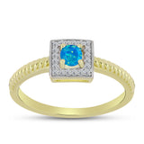 Inel din Argint 925 Placat cu Aur ( 2.56 grame ) cu Opal Albastru Etiopian Paraiba și Topaz Alb 0.27 Carate