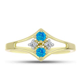 Inel din Argint 925 Placat cu Aur ( 2.06 grame ) cu Opal Albastru Etiopian Paraiba și Topaz Alb 0.21 Carate
