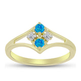Inel din Argint 925 Placat cu Aur ( 2.06 grame ) cu Opal Albastru Etiopian Paraiba și Topaz Alb 0.21 Carate