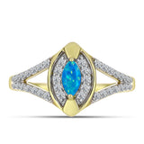 Inel din Argint 925 Placat cu Aur ( 3.28 grame ) cu Opal Albastru Etiopian Paraiba și Topaz Alb 0.44 Carate