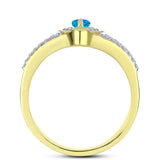 Inel din Argint 925 Placat cu Aur ( 3.28 grame ) cu Opal Albastru Etiopian Paraiba și Topaz Alb 0.44 Carate