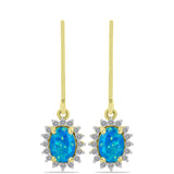Cercei din Argint 925 Placat cu Aur ( 1.87 grame ) cu Opal Albastru Etiopian Paraiba și Topaz Alb 1.32 Carate