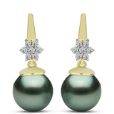 Cercei din Argint 925 Placat cu Aur ( 3.25 grame ) cu Perlă De apă Dulce cu Efect "Verde Tahitian" și Topaz Alb 16.24 Carate
