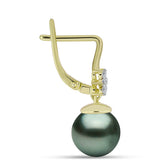 Cercei din Argint 925 Placat cu Aur ( 3.25 grame ) cu Perlă De apă Dulce cu Efect "Verde Tahitian" și Topaz Alb 16.24 Carate