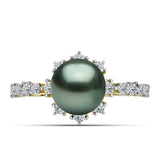 Inel din Argint 925 Placat cu Aur ( 2.3 grame ) cu Perlă De apă Dulce cu Efect "Verde Tahitian" și Topaz Alb 2.63 Carate