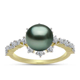 Inel din Argint 925 Placat cu Aur ( 2.3 grame ) cu Perlă De apă Dulce cu Efect "Verde Tahitian" și Topaz Alb 2.63 Carate