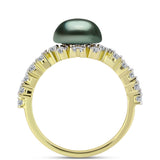 Inel din Argint 925 Placat cu Aur ( 2.3 grame ) cu Perlă De apă Dulce cu Efect "Verde Tahitian" și Topaz Alb 2.63 Carate