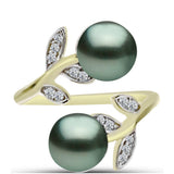 Inel din Argint 925 Placat cu Aur ( 3.3 grame ) cu Perlă De apă Dulce cu Efect "Verde Tahitian" și Topaz Alb 4.46 Carate