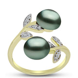 Inel din Argint 925 Placat cu Aur ( 3.3 grame ) cu Perlă De apă Dulce cu Efect "Verde Tahitian" și Topaz Alb 4.46 Carate