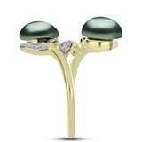 Inel din Argint 925 Placat cu Aur ( 3.3 grame ) cu Perlă De apă Dulce cu Efect "Verde Tahitian" și Topaz Alb 4.46 Carate