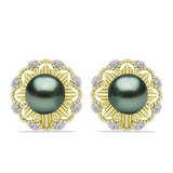 Cercei din Argint 925 Placat cu Aur ( 6.26 grame ) cu Perlă De apă Dulce cu Efect "Verde Tahitian" și Topaz Alb 4.45 Carate