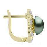 Cercei din Argint 925 Placat cu Aur ( 6.26 grame ) cu Perlă De apă Dulce cu Efect "Verde Tahitian" și Topaz Alb 4.45 Carate