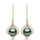 Cercei din Argint 925 Placat cu Aur ( 3.05 grame ) cu Perlă De apă Dulce cu Efect "Verde Tahitian" și Topaz Alb 4.69 Carate