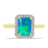 Inel din Argint 925 Placat cu Aur ( 2.37 grame ) cu Opal Albastru Etiopian Paraiba și Topaz Alb 1.06 Carate