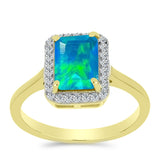 Inel din Argint 925 Placat cu Aur ( 2.37 grame ) cu Opal Albastru Etiopian Paraiba și Topaz Alb 1.06 Carate