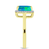 Inel din Argint 925 Placat cu Aur ( 2.37 grame ) cu Opal Albastru Etiopian Paraiba și Topaz Alb 1.06 Carate