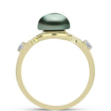 Inel din Argint 925 Placat cu Aur ( 2.86 grame ) cu Perlă De apă Dulce cu Efect "Verde Tahitian" și Topaz Alb 2.19 Carate