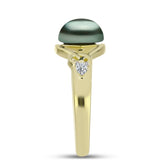 Inel din Argint 925 Placat cu Aur ( 2.86 grame ) cu Perlă De apă Dulce cu Efect "Verde Tahitian" și Topaz Alb 2.19 Carate