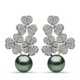 Cercei din Argint 925 Placat cu Aur ( 6.34 grame ) cu Perlă De apă Dulce cu Efect "Verde Tahitian" și Topaz Alb 5.25 Carate