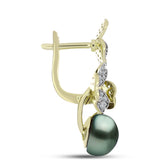Cercei din Argint 925 Placat cu Aur ( 6.34 grame ) cu Perlă De apă Dulce cu Efect "Verde Tahitian" și Topaz Alb 5.25 Carate