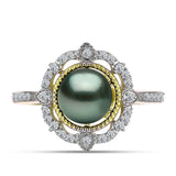 Inel din Argint 925 Placat cu Aur ( 3.82 grame ) cu Perlă De apă Dulce cu Efect "Verde Tahitian" și Topaz Alb 2.56 Carate