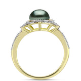 Inel din Argint 925 Placat cu Aur ( 3.82 grame ) cu Perlă De apă Dulce cu Efect "Verde Tahitian" și Topaz Alb 2.56 Carate