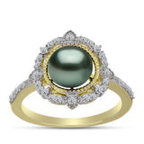 Inel din Argint 925 Placat cu Aur ( 3.82 grame ) cu Perlă De apă Dulce cu Efect "Verde Tahitian" și Topaz Alb 2.56 Carate