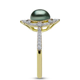 Inel din Argint 925 Placat cu Aur ( 3.82 grame ) cu Perlă De apă Dulce cu Efect "Verde Tahitian" și Topaz Alb 2.56 Carate