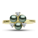 Inel din Argint 925 Placat cu Aur ( 2.43 grame ) cu Perlă De apă Dulce cu Efect "Verde Tahitian" și Topaz Alb 1.12 Carate