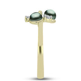 Inel din Argint 925 Placat cu Aur ( 2.43 grame ) cu Perlă De apă Dulce cu Efect "Verde Tahitian" și Topaz Alb 1.12 Carate