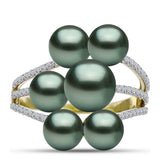 Inel din Argint 925 Placat cu Aur ( 4.91 grame ) cu Perlă De apă Dulce cu Efect "Verde Tahitian" și Topaz Alb 8.9 Carate