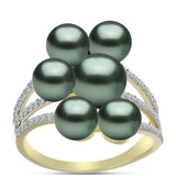 Inel din Argint 925 Placat cu Aur ( 4.91 grame ) cu Perlă De apă Dulce cu Efect "Verde Tahitian" și Topaz Alb 8.9 Carate