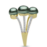 Inel din Argint 925 Placat cu Aur ( 4.91 grame ) cu Perlă De apă Dulce cu Efect "Verde Tahitian" și Topaz Alb 8.9 Carate