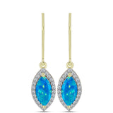 Cercei din Argint 925 Placat cu Aur ( 2.3 grame ) cu Opal Albastru Etiopian Paraiba și Topaz Alb 1.53 Carate