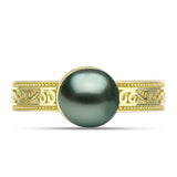 Inel din Argint 925 Placat cu Aur ( 3.51 grame ) cu Perlă De apă Dulce cu Efect "Verde Tahitian" 2.13 Carate