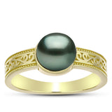 Inel din Argint 925 Placat cu Aur ( 3.51 grame ) cu Perlă De apă Dulce cu Efect "Verde Tahitian" 2.13 Carate