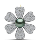 Broşă din Argint 925 Placat cu Aur ( 5.85 grame ) cu Perlă De apă Dulce cu Efect "Verde Tahitian" și Topaz Alb 4.02 Carate