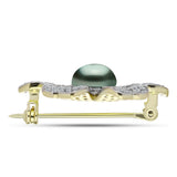 Broşă din Argint 925 Placat cu Aur ( 5.85 grame ) cu Perlă De apă Dulce cu Efect "Verde Tahitian" și Topaz Alb 4.02 Carate