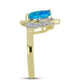 Inel din Argint 925 Placat cu Aur ( 2.54 grame ) cu Opal Albastru Etiopian Paraiba și Topaz Alb 0.75 Carate