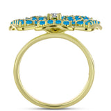Inel din Argint 925 Placat cu Aur ( 6.57 grame ) cu Opal Albastru Etiopian Paraiba și Topaz Alb 1.63 Carate