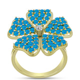 Inel din Argint 925 Placat cu Aur ( 6.57 grame ) cu Opal Albastru Etiopian Paraiba și Topaz Alb 1.63 Carate