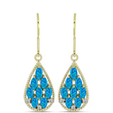 Cercei din Argint 925 Placat cu Aur ( 3.61 grame ) cu Opal Albastru Etiopian Paraiba și Topaz Alb 1.58 Carate