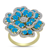 Inel din Argint 925 Placat cu Aur ( 7.63 grame ) cu Opal Albastru Etiopian Paraiba și Topaz Alb 3.24 Carate