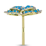 Inel din Argint 925 Placat cu Aur ( 7.63 grame ) cu Opal Albastru Etiopian Paraiba și Topaz Alb 3.24 Carate